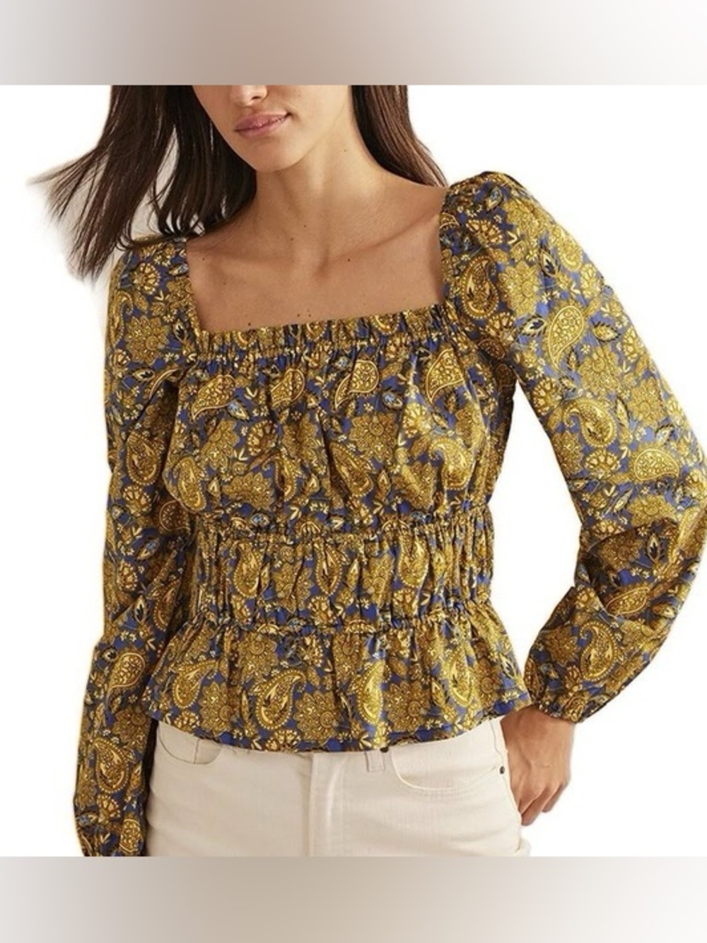 Boden Paisley Long-Sleeve Peplum Top Long Sleeve Boho Chic Going Out Prairie 8